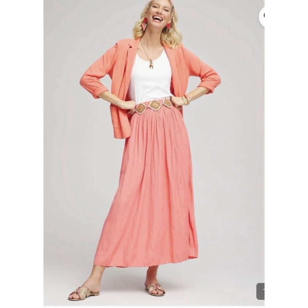 CHICO'S NWT Sea Island Maxi Pleated Pockets Travel sz. 4/XXL Melon Women Skirt